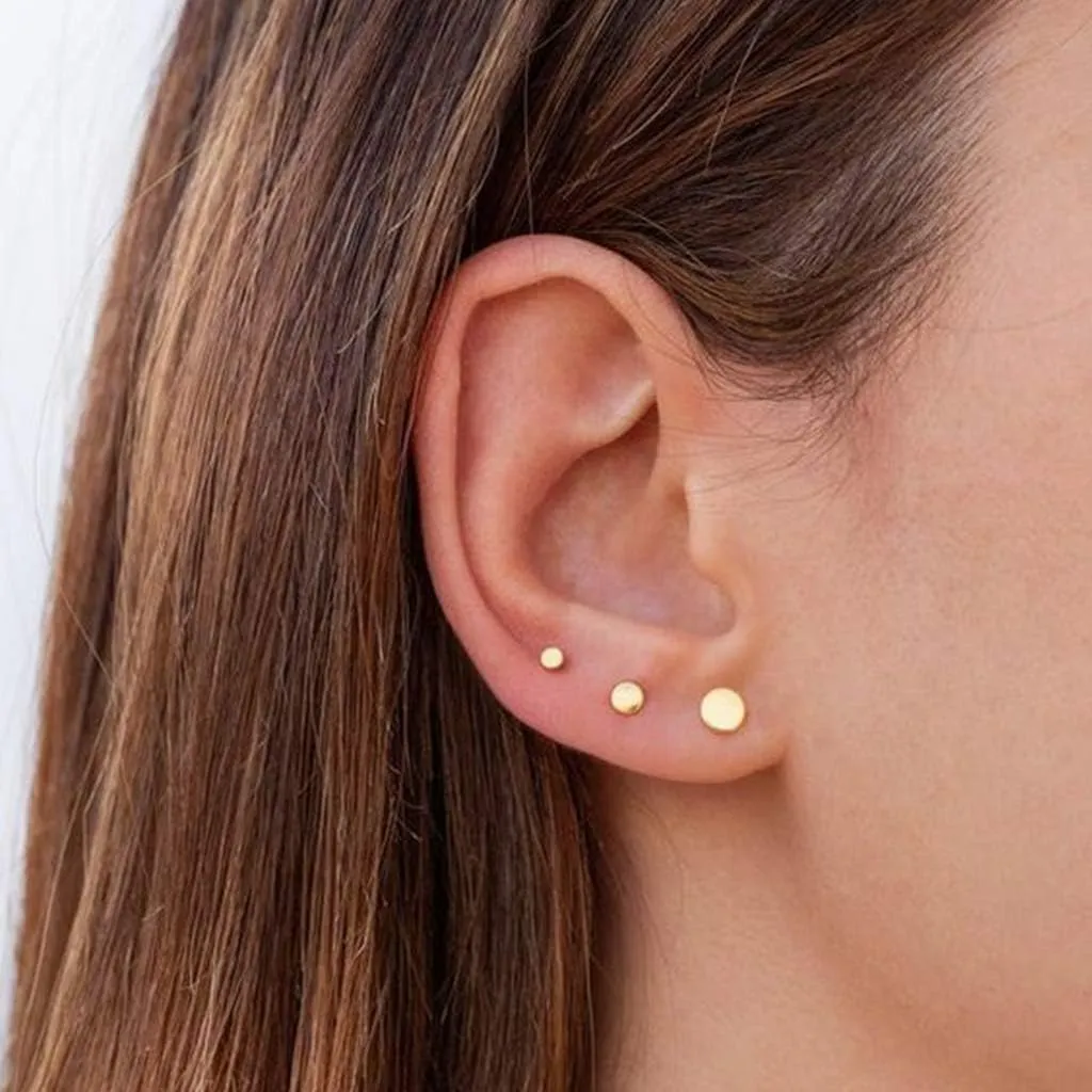 Sterling Silver Stud Earrings for Women Men, 3 Pairs Tiny Flat Dot Earrings Set | Small Round Disc Stud Earrings Dainty Cartilage Tragus Circle Triangle Earrings(Silver/Gold/Rose Gold)