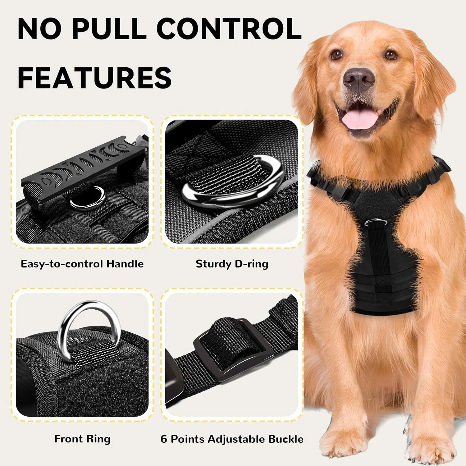 Tactical Dog Harness for Small Dogs,No Pull Dog Harness and Leash Set,Patches,Reflective Function,Dog Vest Harness for Training and Walking,Black S