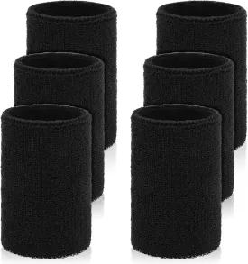 Teaaha 6 PCS Wrist Bands Sports Tennis Gymnastics Sweat Bands Grips Cotton Breathable Wristbands Events, Thick Elastic Wrist Bands for Working Out Tennis Football Running Women Men Black