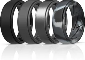 ThunderFit Silicone Wedding Rings for Men Breathable Airflow Inner Grooves, Step Edge Sleek Design Rubber Engagement Bands 8mm Wide 2mm Thick, Variety Multipack 4-7