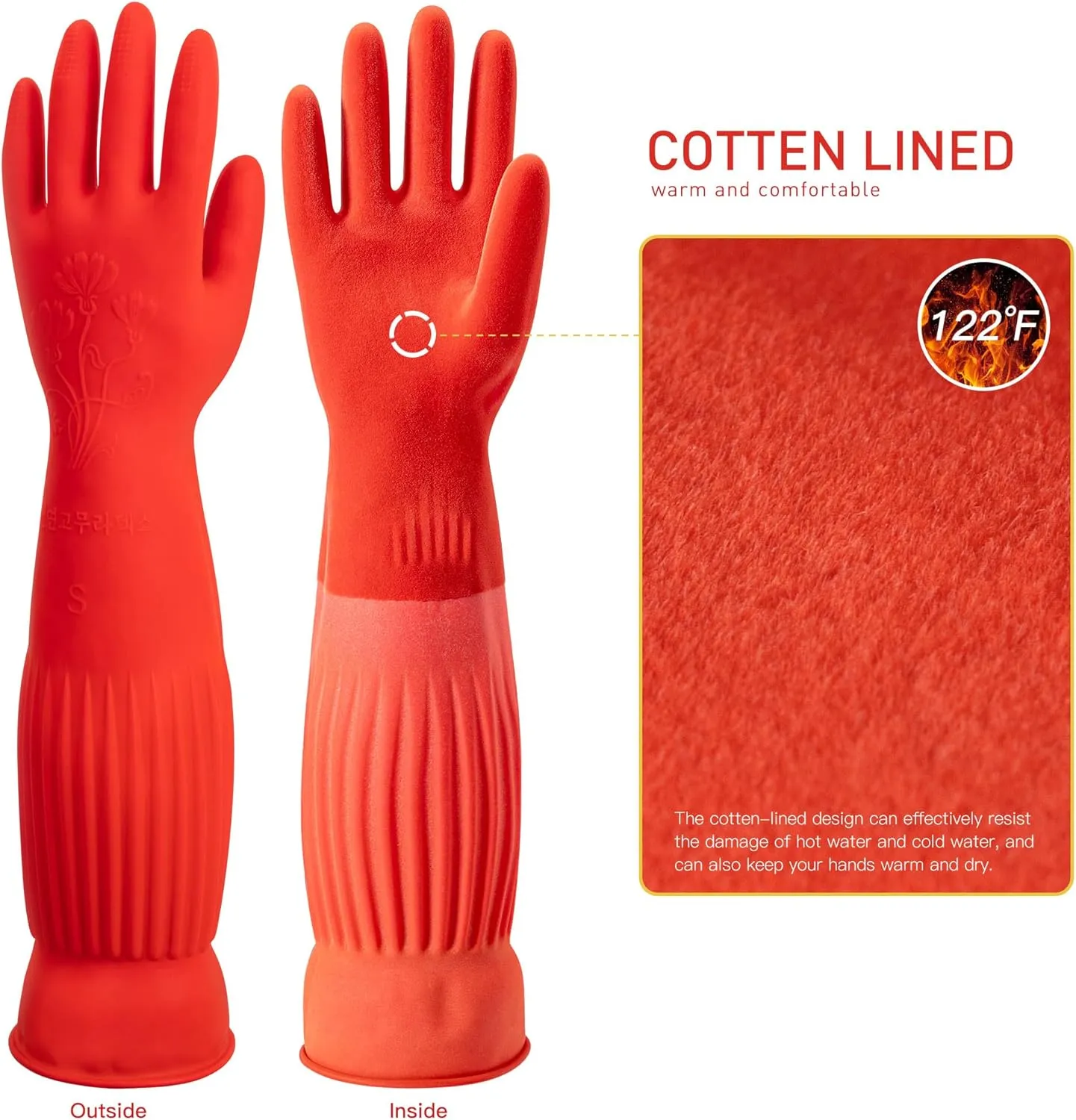 ThxToms Rubber Dishwashing Cleaning Gloves (2-Pair) - Soft Fleece Lining, Reusable, Waterproof with Extra-Long Cuff & Non-Slip Grip for Household & Kitchen Use - Medium