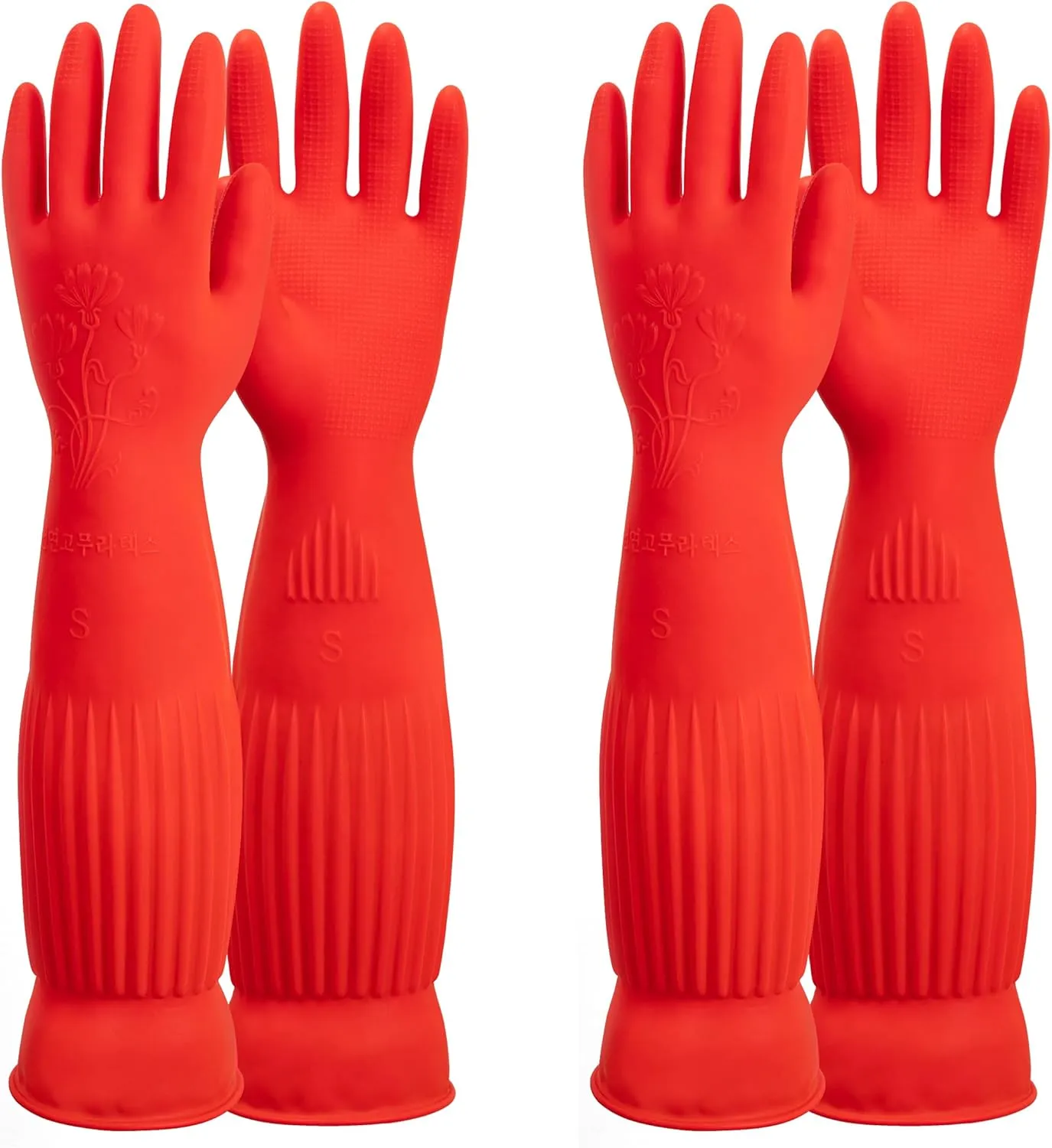 ThxToms Rubber Dishwashing Cleaning Gloves (2-Pair) - Soft Fleece Lining, Reusable, Waterproof with Extra-Long Cuff & Non-Slip Grip for Household & Kitchen Use - Medium