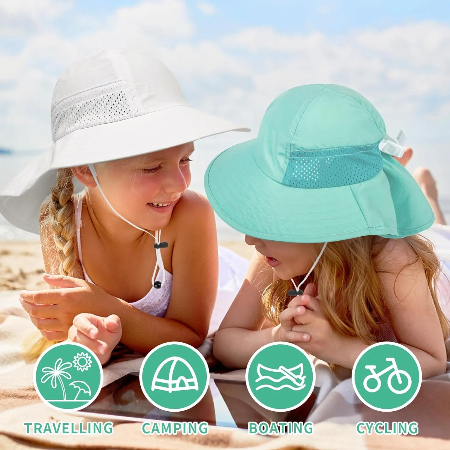 Toddler Baby Sun Hat Kids Summer UPF 50  for Boys Girls Adjustable Beach Hats with Bucket Wide Brim Age 1-7 Years