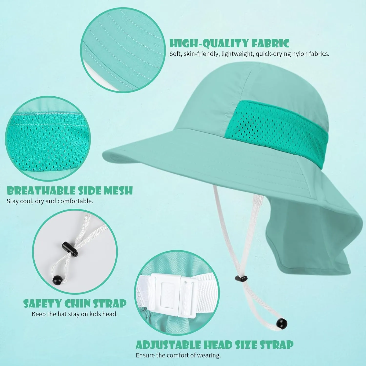 Toddler Baby Sun Hat Kids Summer UPF 50  for Boys Girls Adjustable Beach Hats with Bucket Wide Brim Age 1-7 Years