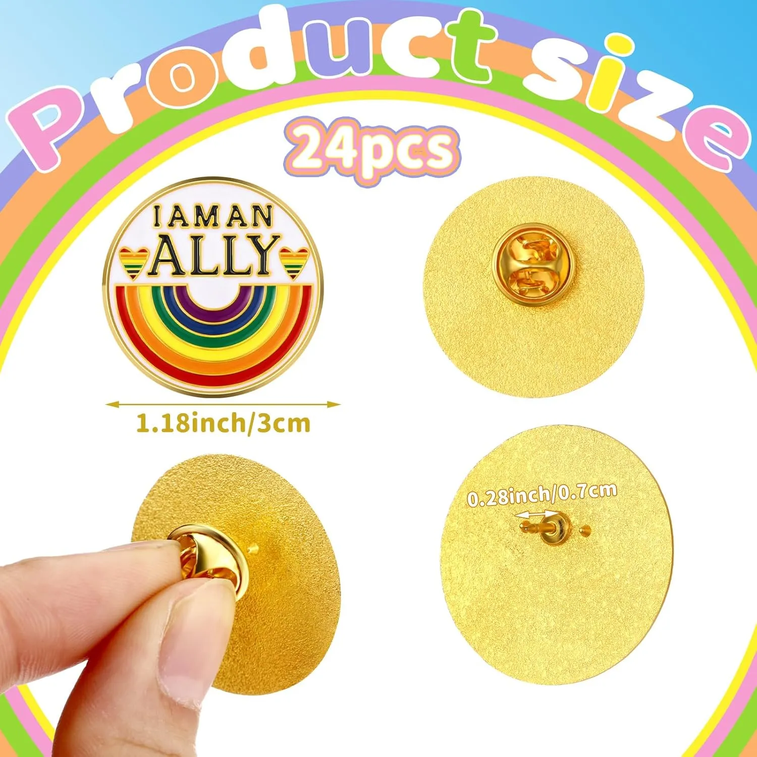 Tondiamo 24 Pcs Gay Pride Enamel Pins Bulk Rainbow Lgbt Lapel Pins Metal Pride Brooches for Clothing Bags Jacket Hats Backpack Decoration