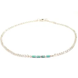 Touch Of Turquoise Dainty Ankle Bracelet Chain Blue Turquoise Cane Gemstone Silver Plated Gift Boxed 12 Inch Plus Size