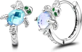 Turtle Earrings for Women Teen Girl - Sterling Sliver Hoop Earrings Hypoallergenic Huggie Earrings Colorful Cubic Zirconia Earring Sea Turtle Jewelry Gifts for Mother??s Day, Silver