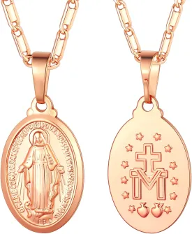 U7 Virgin Mary Necklace 18K Gold Plated Women/Men Christian Jewelry Our Lady of Guadalupe Medal Pendant Mother Mary Necklace