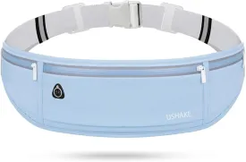 USHAKE Slim Running Belt, Workout Fanny Pack for Men Women,Exercise Waist Pack for Apple iPhone Holder, Runner Belt for Running Walking Cycling Camping Gym Light Blue