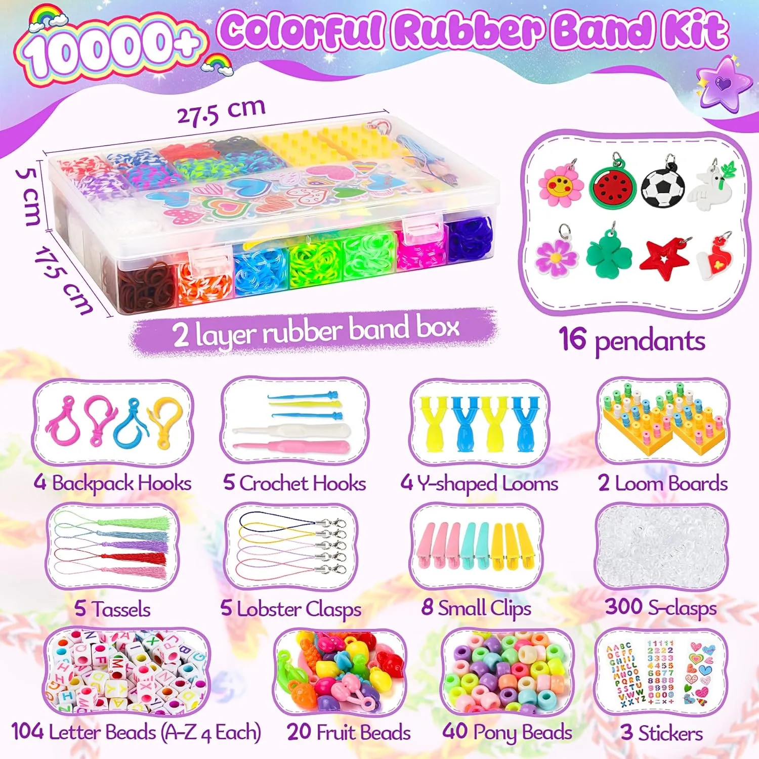 UUEMB 10000  Rubber Band Bracelet Kit, Colorful Loom Bracelet Making Kit with Storage Box, DIY Art Craft Kit with Charms Beads for Beginners Kids Girls Boys Birthday Parties Christmas Gift
