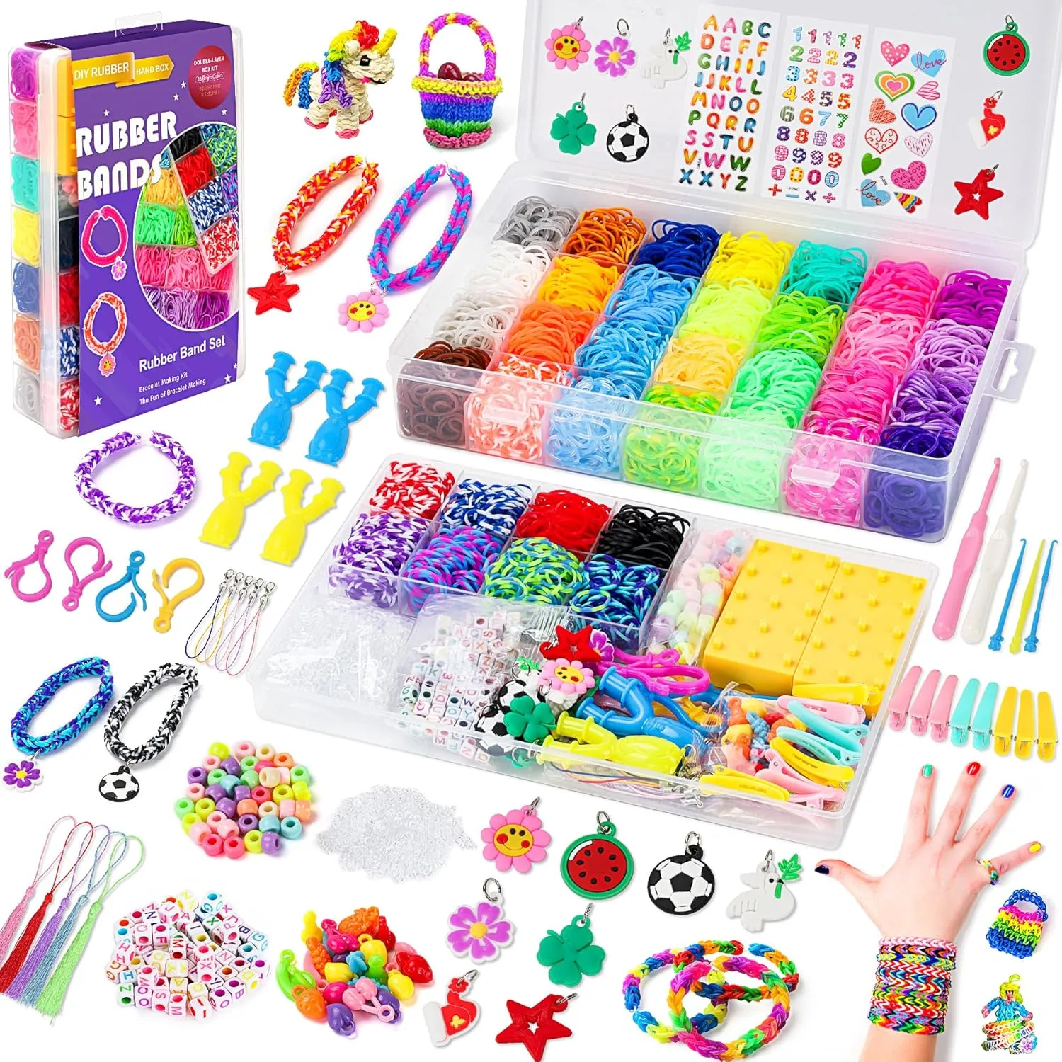 UUEMB 10000  Rubber Band Bracelet Kit, Colorful Loom Bracelet Making Kit with Storage Box, DIY Art Craft Kit with Charms Beads for Beginners Kids Girls Boys Birthday Parties Christmas Gift