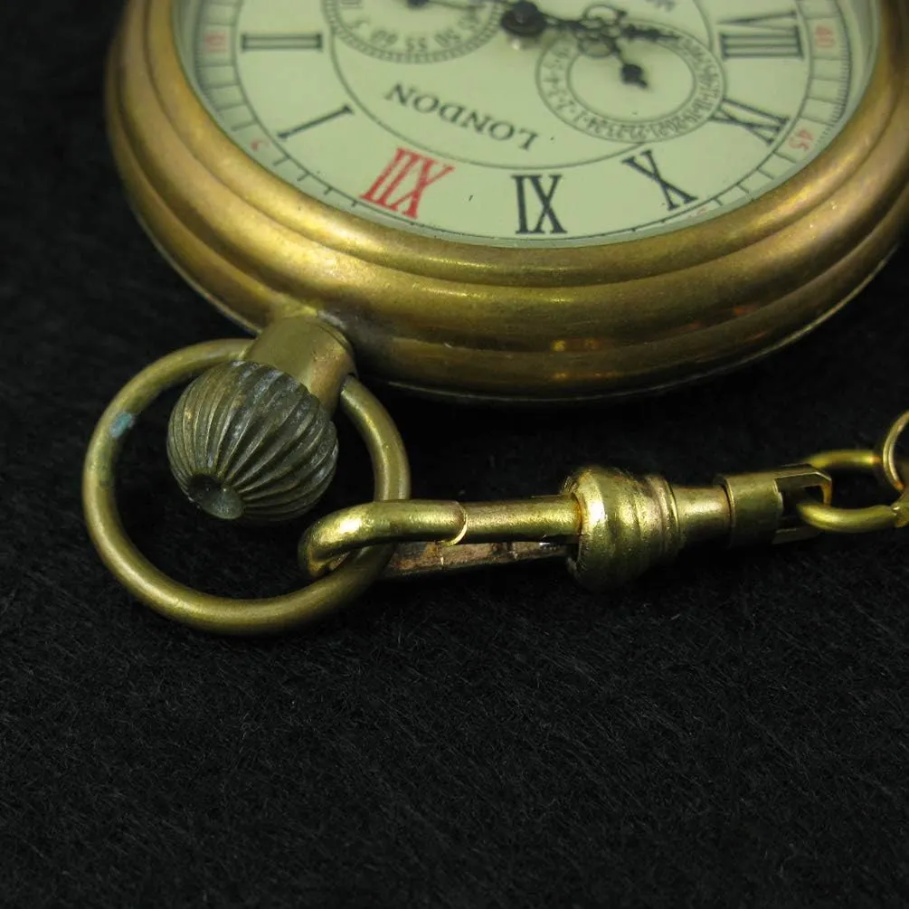 VIGOROSO Men's Vintage Full Copper Hand-Wind Mechanical Second&24hours Sub-dials Pocket Watch in Box