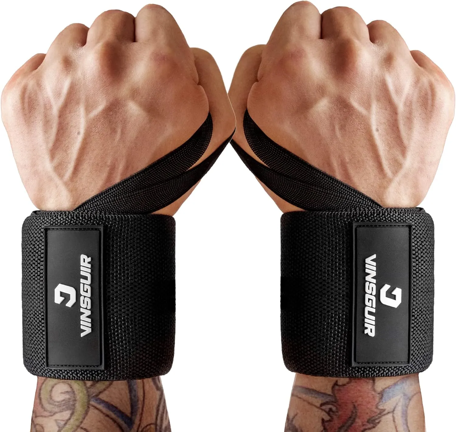 VINSGUIR Elastic Wrist Straps for Weightlifting and Working Out, Breathable Wrist Wraps with Thumb Loop and Left/Right Tabs, Wrist Brace for Wrist Support and Protection, Men and Women (Pair)