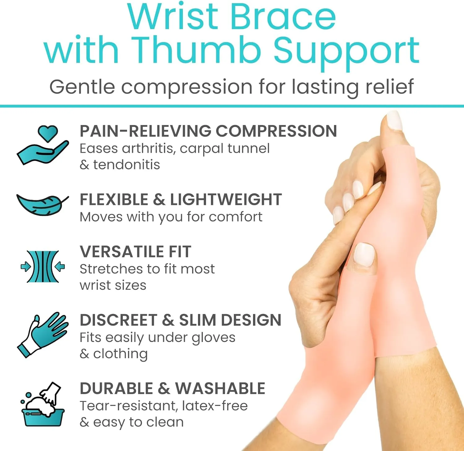 Vive Gel Thumb Wrist Support (Pair) - Hand Brace Cool Wrap For Arthritis Dequervains Tenosynovitis, Sprained Joint Pain, Left and Right Hand Stabilizer - Soft Comfort Splint For Tendonitis Strain