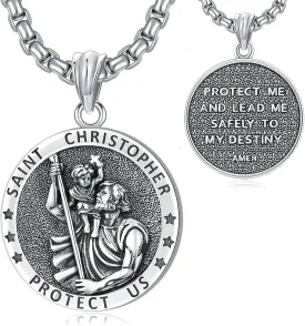 Wasee St Michael/St Christopher Medal Pendant Necklace for Men Religious Amulets Jewelry Gifts with 22" 2" Rolo Chain
