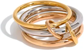 Waterproof Non Tarnish Stackable Rings for Women - Silver Gold Rose Gold Multi Ring Interlocked 3 Ring Set - Water Resistant Never Fades Stacking Rings Band for Women