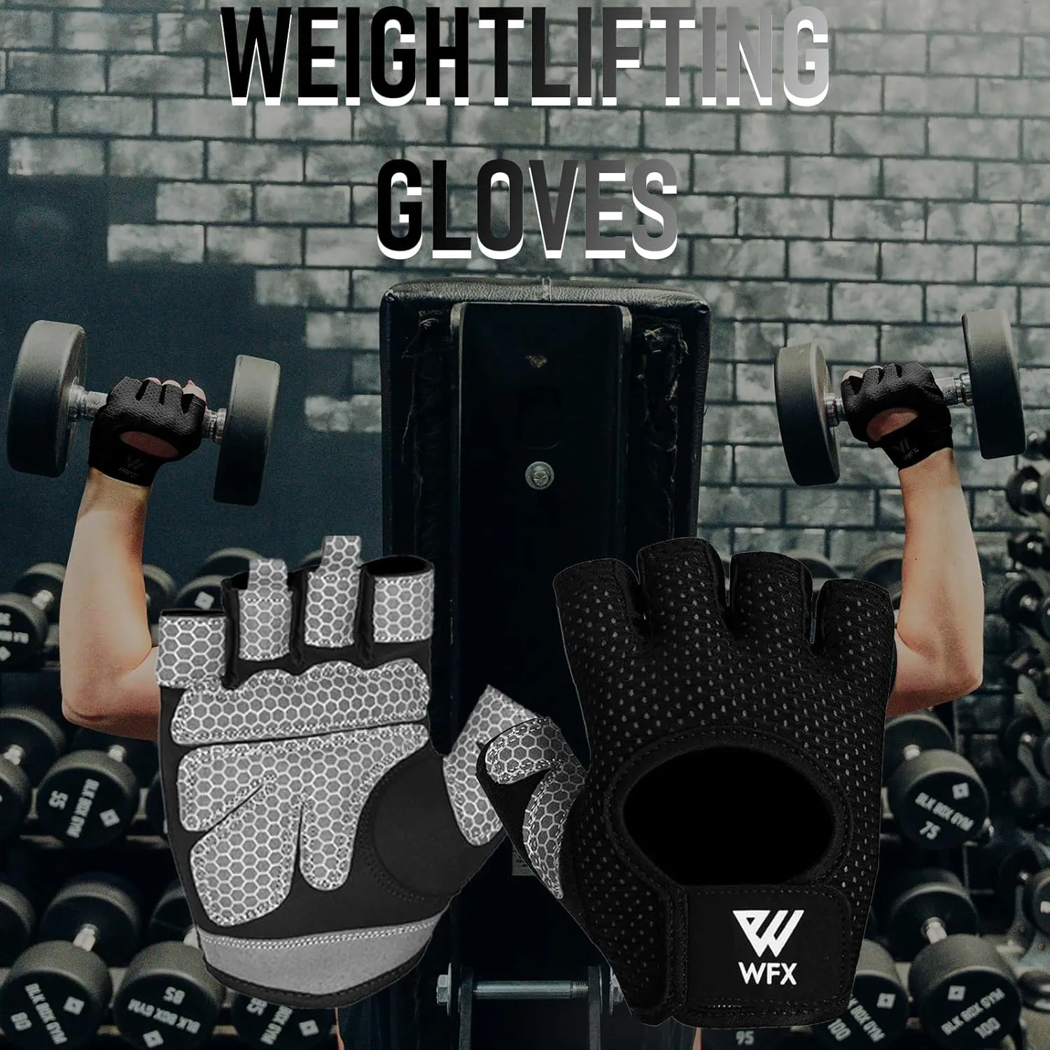 Weight Lifting Gloves for Men Women Gym Gloves with Wrist Wrap Support for Workout Training Exercise Fitness Hanging, Pull ups for Dumbbell, Cycling