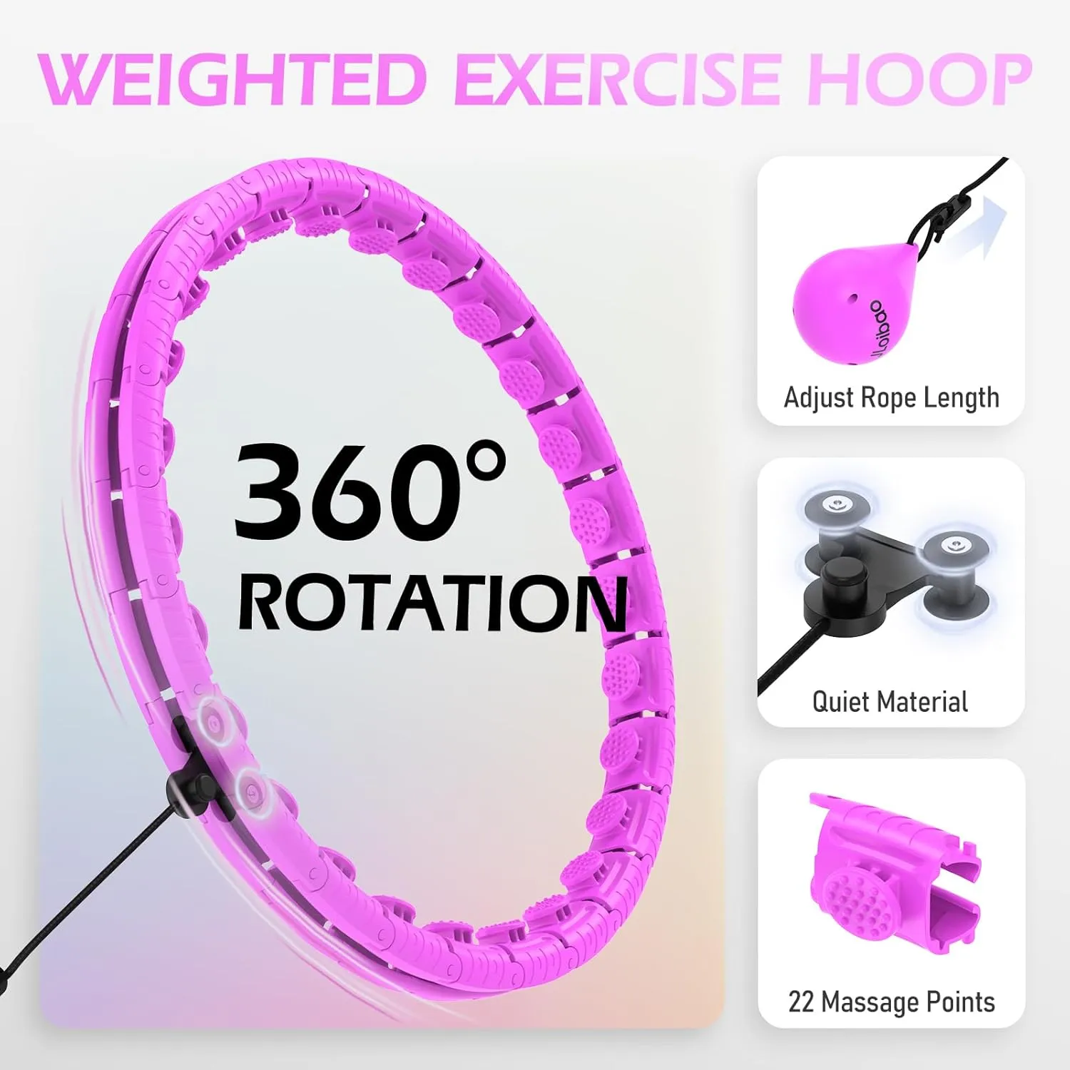 Weighted Hula Circle with 26 Links(56 Inch) for Adults Weight Loss, Infinity Fitness Hoop Plus Size, for Women Smart Exercise Equipment