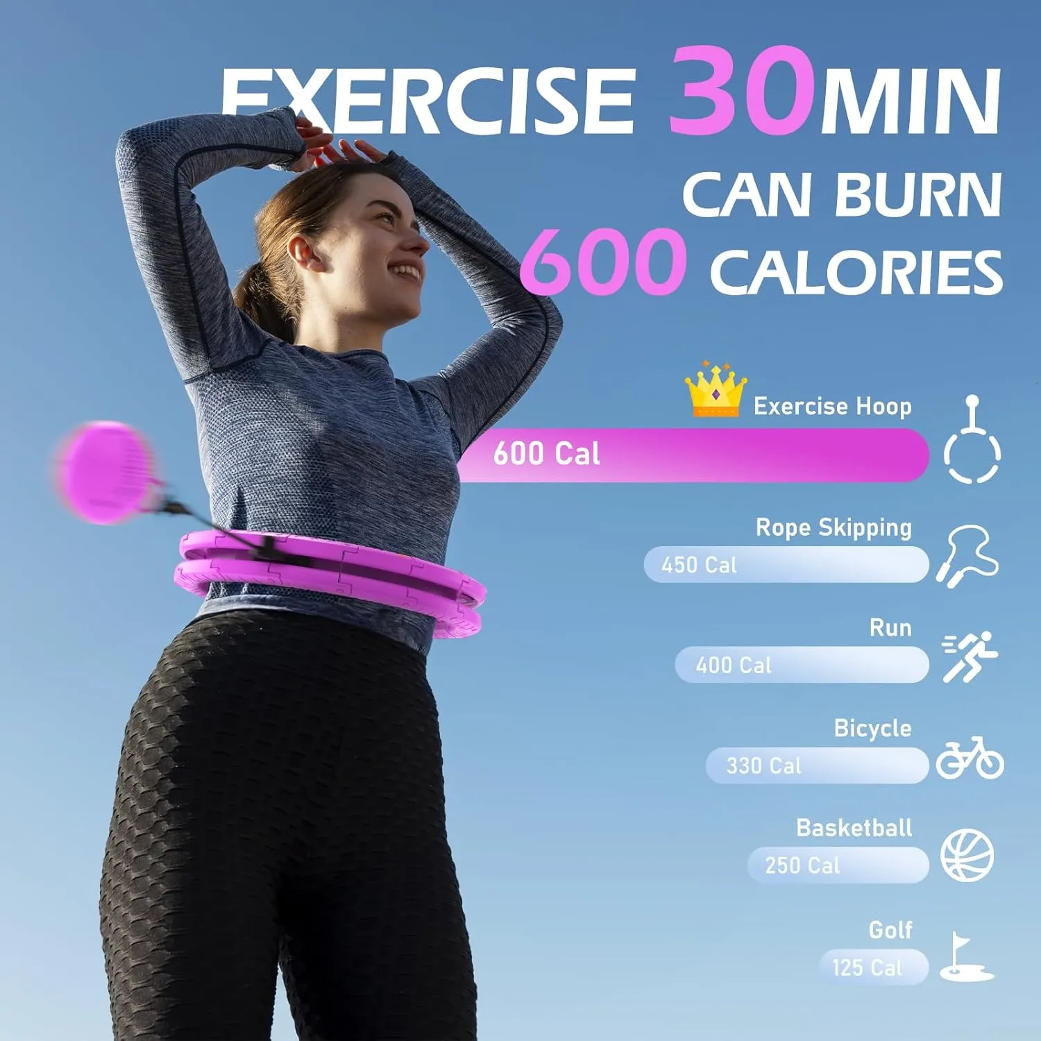 Weighted Hula Circle with 26 Links(56 Inch) for Adults Weight Loss, Infinity Fitness Hoop Plus Size, for Women Smart Exercise Equipment