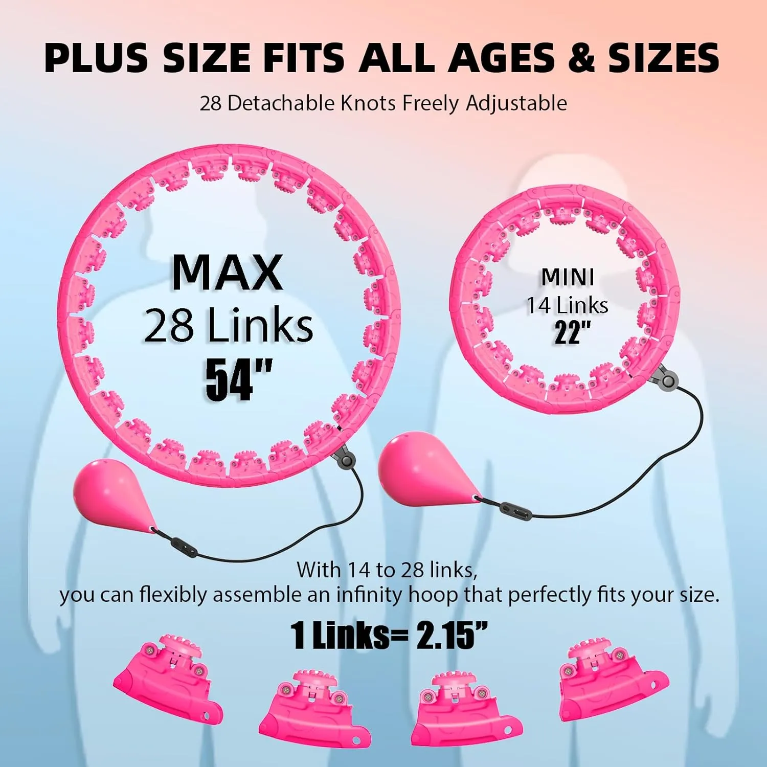 Weighted Hula Infinity Fitness Hoop for Adult Weight Loss, 2 in 1 Smart Fitness Workout Hula Circle Hoops with 28 Detachable Knots, Exercise Fit Hoop Suitable for Women and Beginners