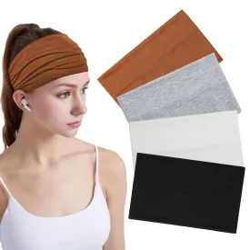 Wide Headbands for Women Non Slip Stretch Headband Boho Head Bands for Running Yoga Workout Hairband 4 Pack (Black, White, Light Gray, Brown)