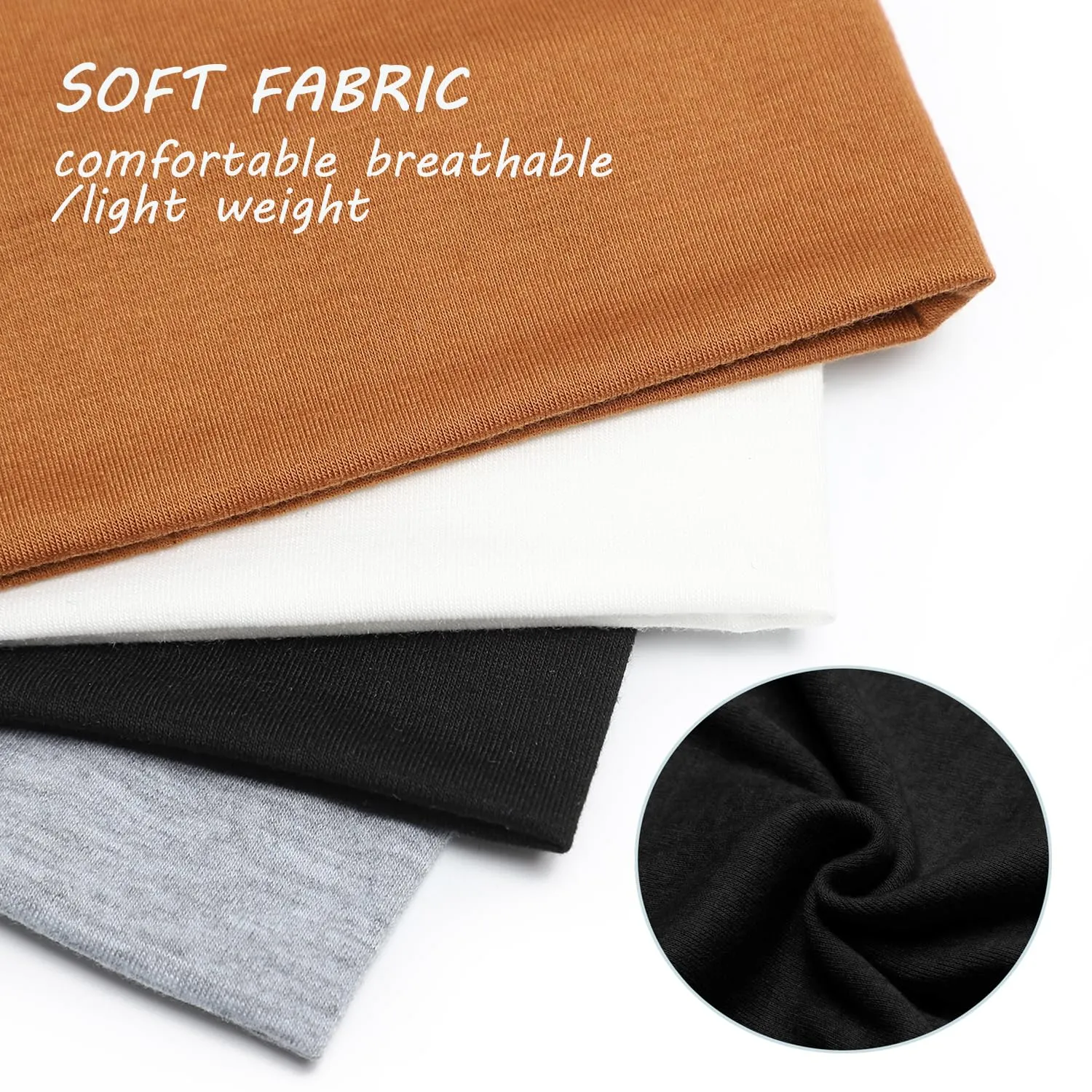 Wide Headbands for Women Non Slip Stretch Headband Boho Head Bands for Running Yoga Workout Hairband 4 Pack (Black, White, Light Gray, Brown)