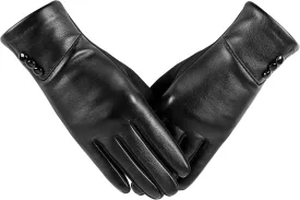 Winter Fashion Leather Gloves for Women, Touch Screen Wool Lined Outdoor Windproof Warm Suede Driving Dress Gloves