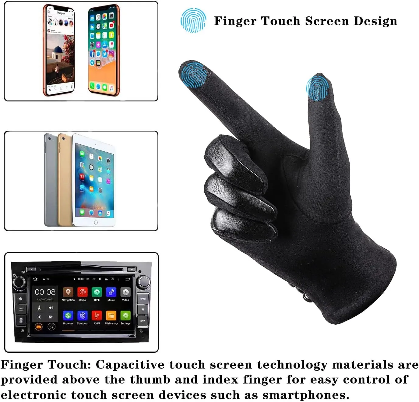 Winter Fashion Leather Gloves for Women, Touch Screen Wool Lined Outdoor Windproof Warm Suede Driving Dress Gloves