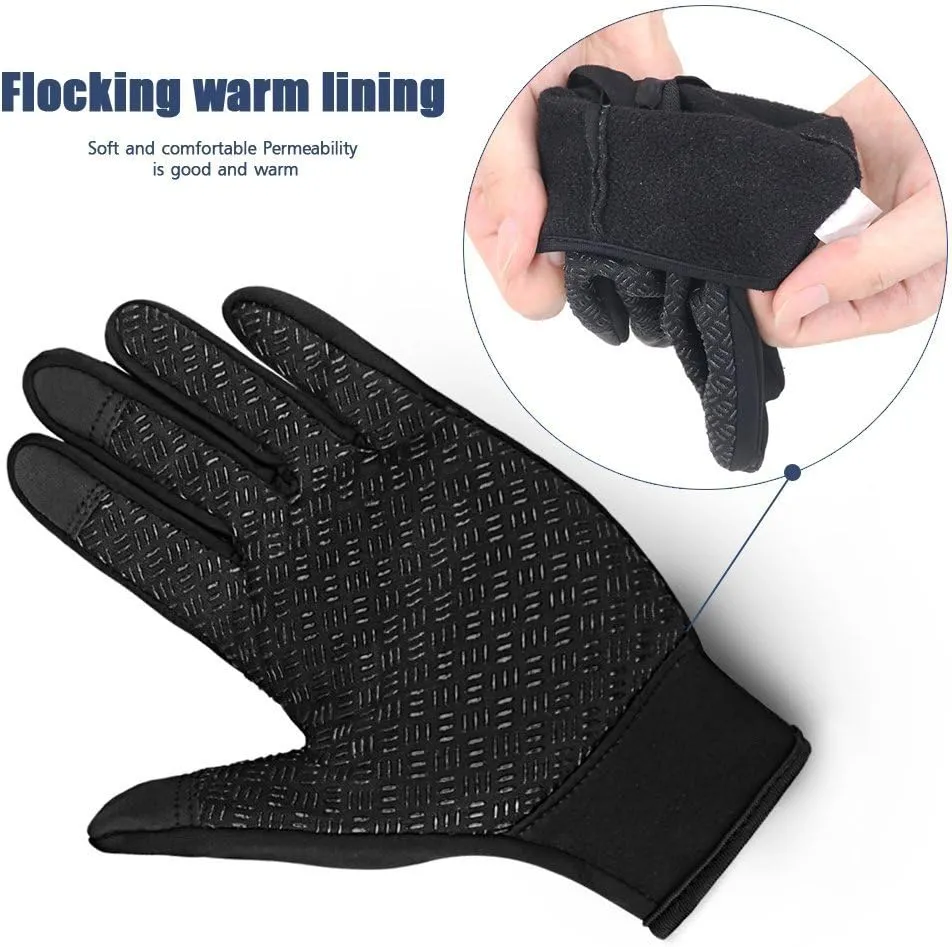 Winter Gloves Touch Screen Warm Gloves Cold Weather Windproof Cycling Driving Riding Bike Telefingers Thermal Gloves Non-Slip Silicone Gel Adjustable Full Finger Mittens