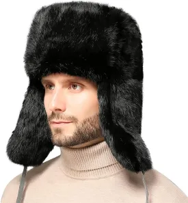 Winter Trapper Trooper Hat Faux Fur Russian Ushanka Hat Windproof Warm Hunting Cap Fuzzy Skiing Cap Unisex