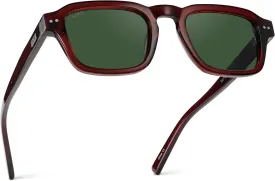 WMP Eyewear - Men's Polarized Sunglasses: Narrow Geometric Frame, Rectangular Lenses, Round Rivets, Injected Metal Core