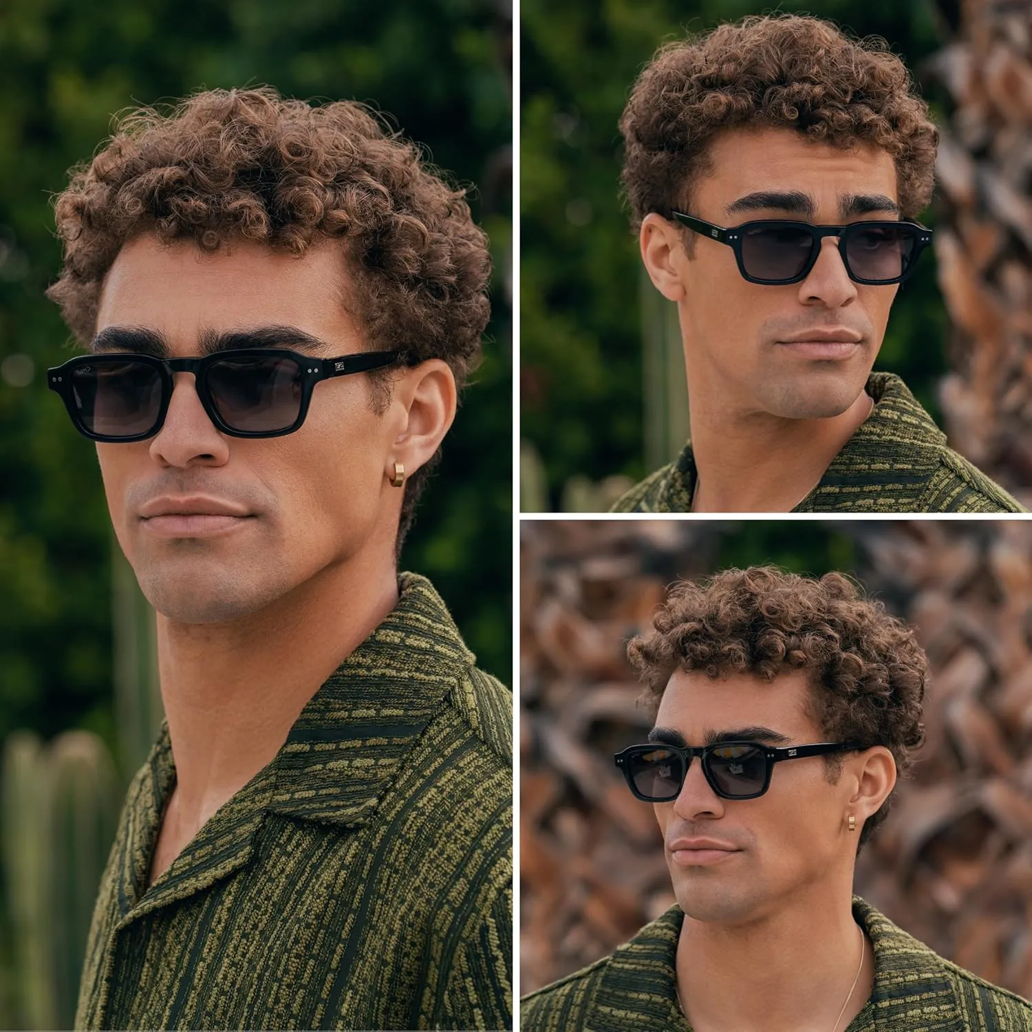 WMP Eyewear - Men's Polarized Sunglasses: Narrow Geometric Frame, Rectangular Lenses, Round Rivets, Injected Metal Core