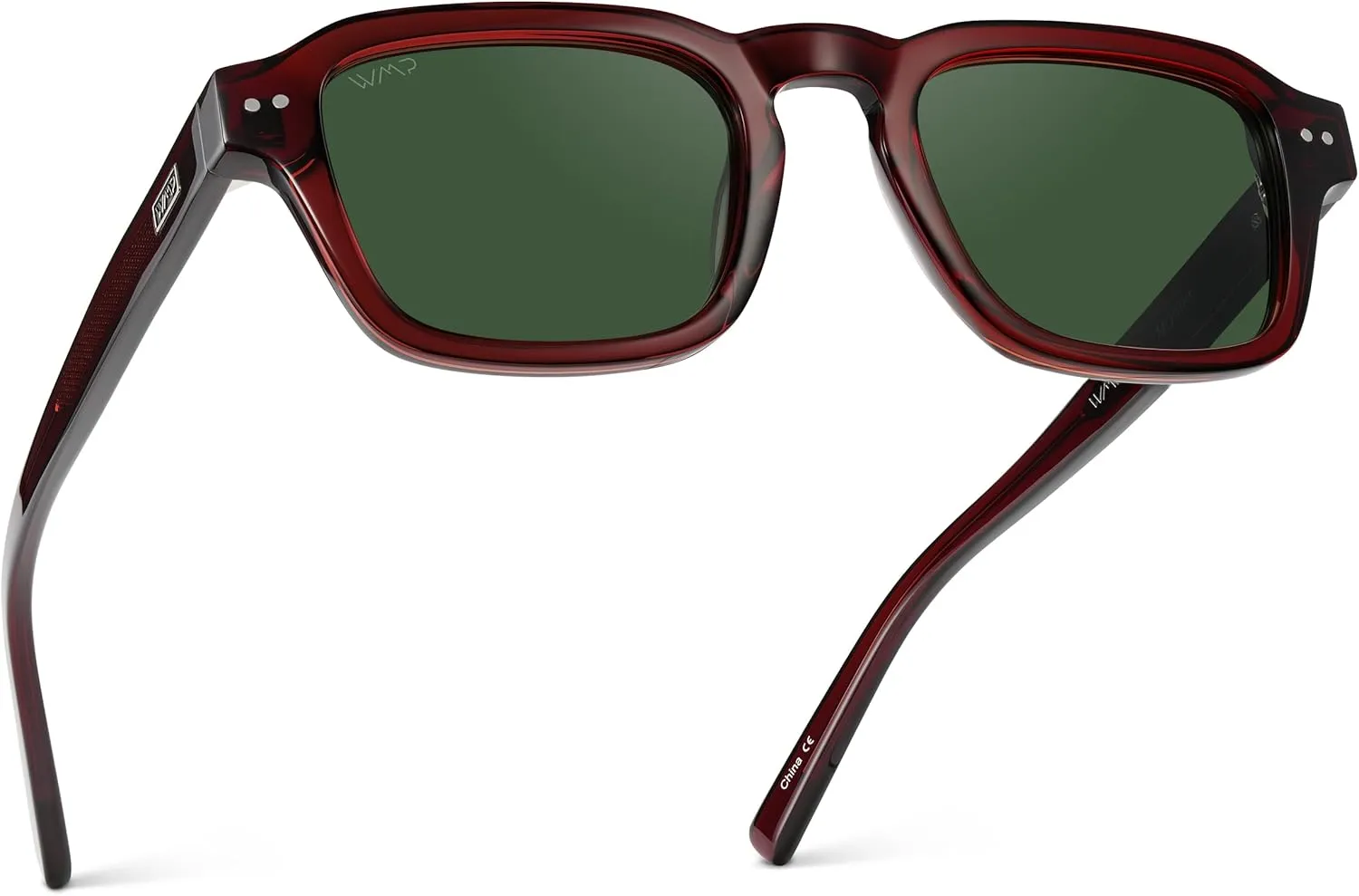 WMP Eyewear - Men's Polarized Sunglasses: Narrow Geometric Frame, Rectangular Lenses, Round Rivets, Injected Metal Core
