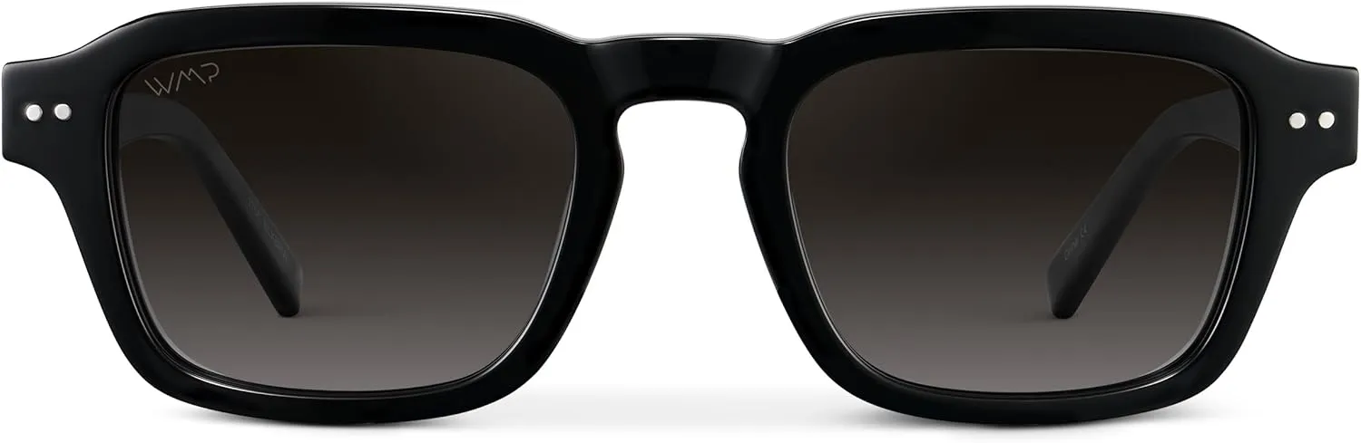 WMP Eyewear - Men's Polarized Sunglasses: Narrow Geometric Frame, Rectangular Lenses, Round Rivets, Injected Metal Core