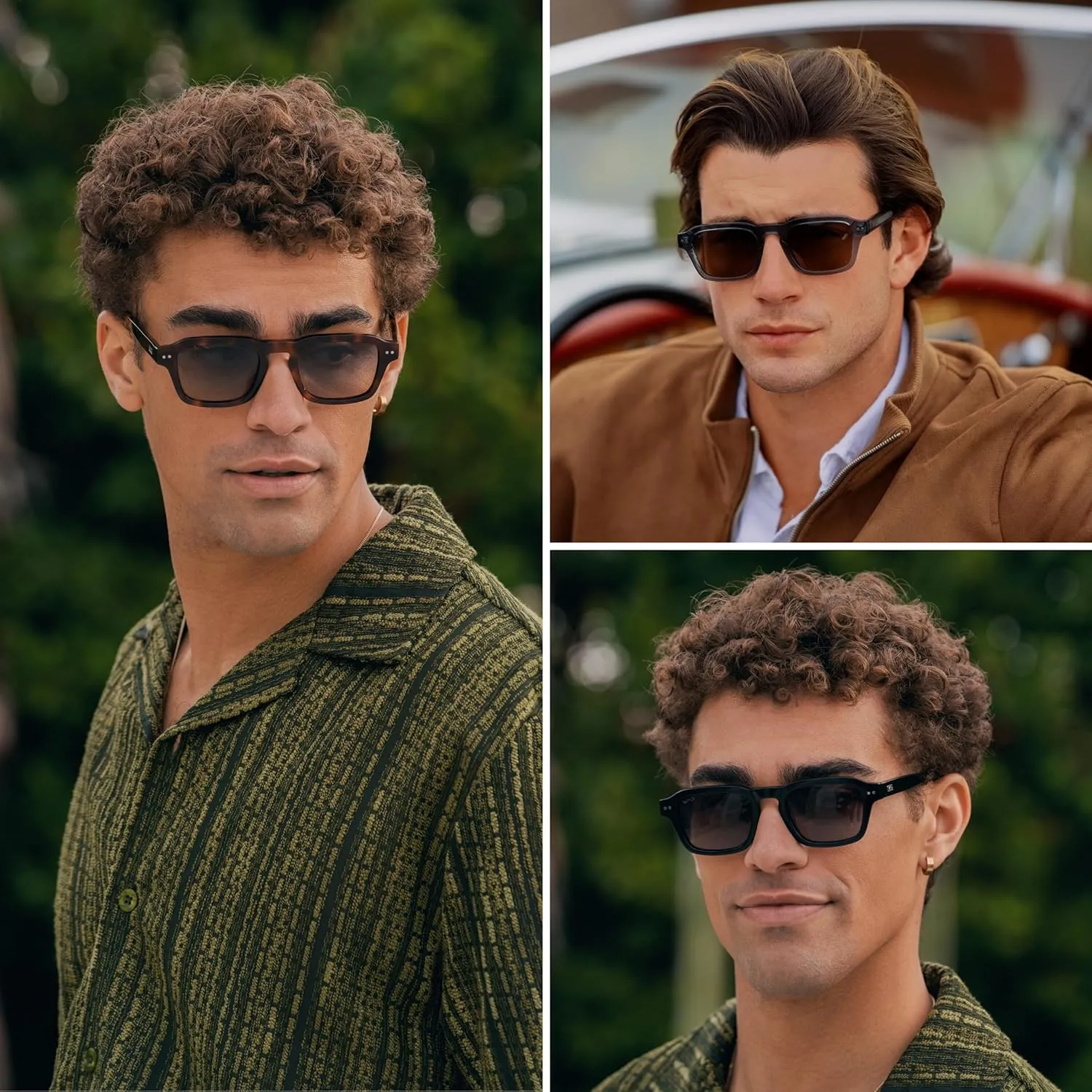 WMP Eyewear - Men's Polarized Sunglasses: Narrow Geometric Frame, Rectangular Lenses, Round Rivets, Injected Metal Core