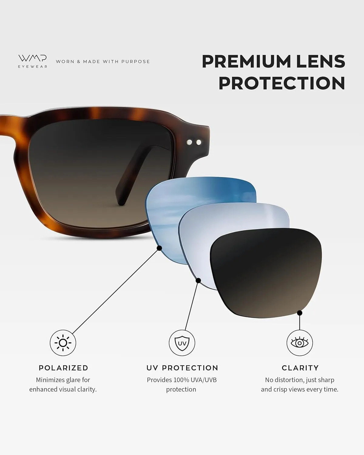 WMP Eyewear - Men's Polarized Sunglasses: Narrow Geometric Frame, Rectangular Lenses, Round Rivets, Injected Metal Core