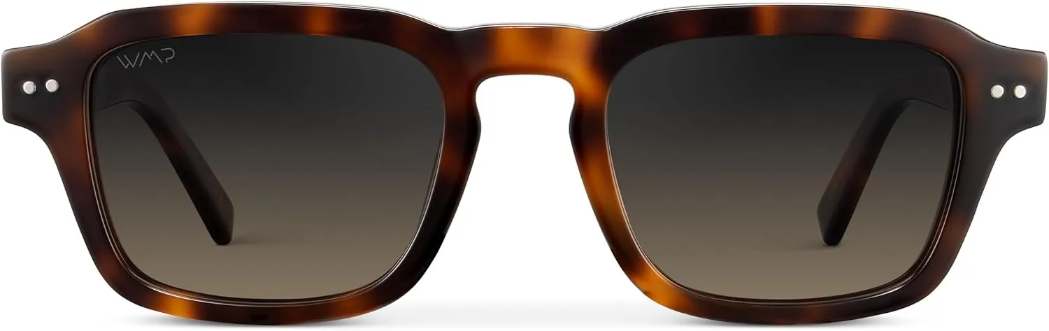 WMP Eyewear - Men's Polarized Sunglasses: Narrow Geometric Frame, Rectangular Lenses, Round Rivets, Injected Metal Core