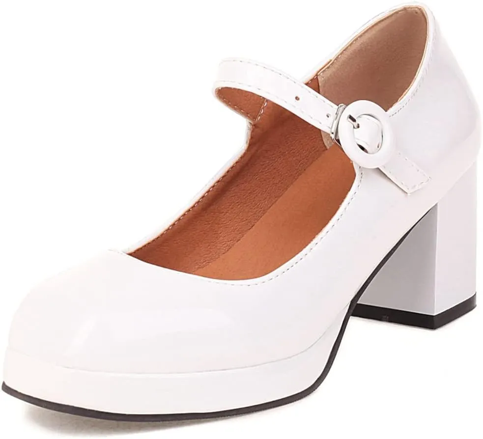 Womens Gothic Dress Shoes Platform Mary Janes Ankle Strap Chunky High Heel School Uniform Pumps