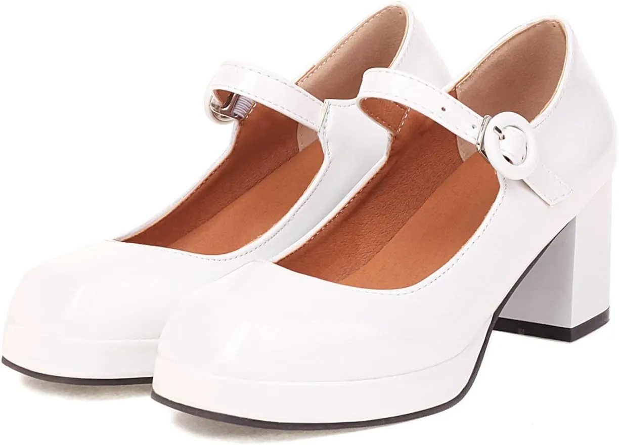 Womens Gothic Dress Shoes Platform Mary Janes Ankle Strap Chunky High Heel School Uniform Pumps