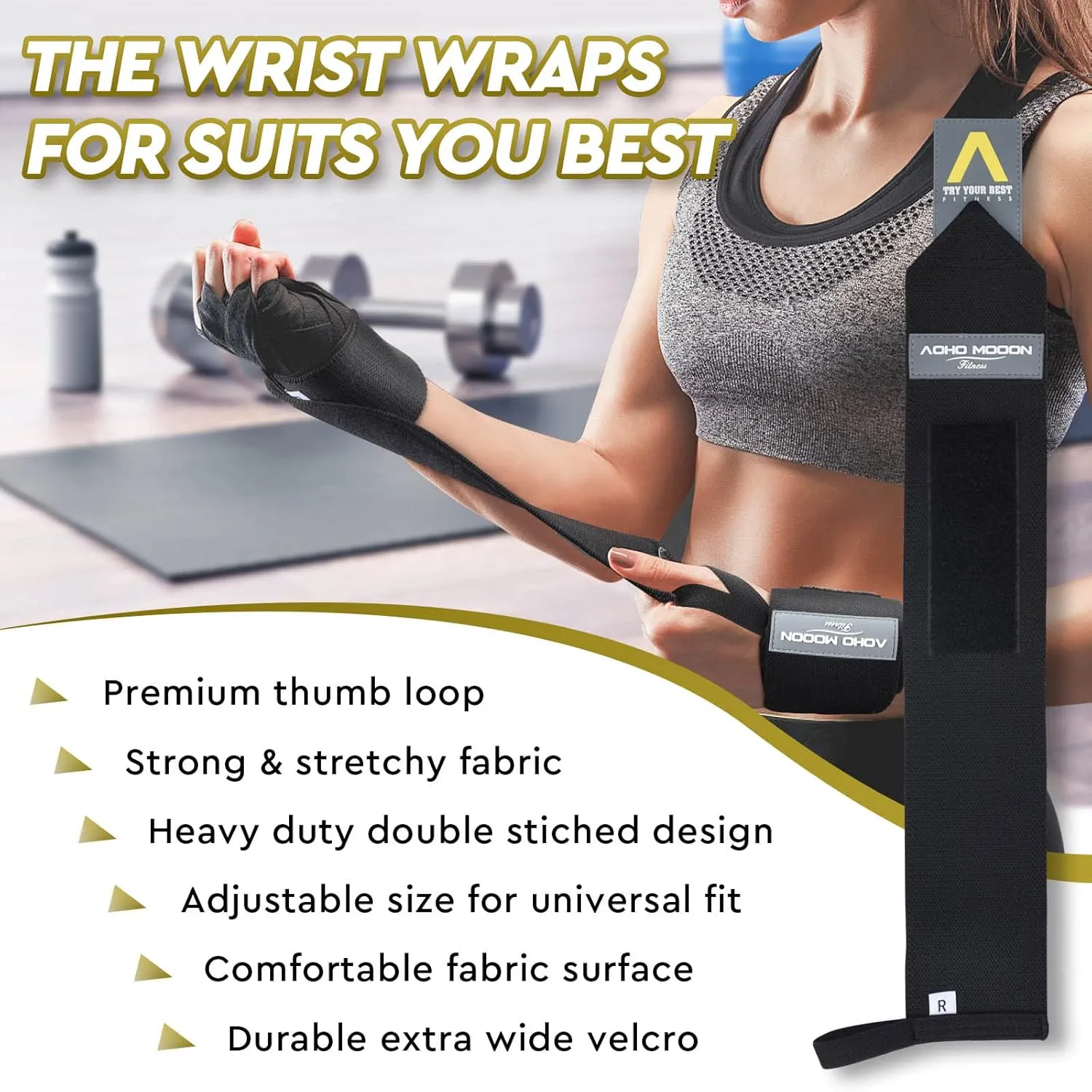 Wrist Wraps for Weightlifting, Wrist Cuffs Gym Lifting Straps for Men and Women, with Thumb Loops Comfort Wrist Brace, Support for Powerlifting, Crossfit, Weight Lifting