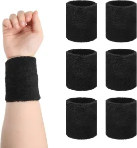 Wristbands Sports, 6 Pcs Wrist Sweatbands for Men Breathable Tennis Wristbands Elastic Absorbent Sweatbands for Basketball, Football, Tennis, Gym, Running, Working Out (Black)