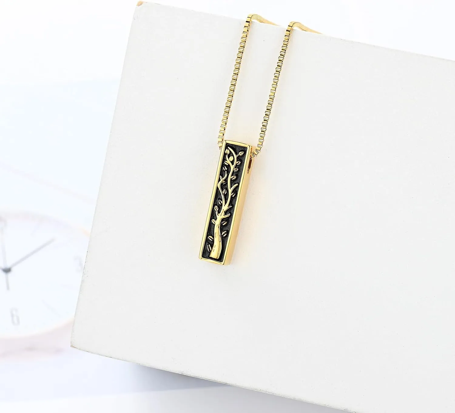 XSMZB Tree of Life Urn Necklace for Ashes for Men Women 3D Bar Cremation Jewelry Ashes Keepsake Pendant of Loved One Funeral Memory Jewelry