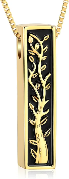 XSMZB Tree of Life Urn Necklace for Ashes for Men Women 3D Bar Cremation Jewelry Ashes Keepsake Pendant of Loved One Funeral Memory Jewelry