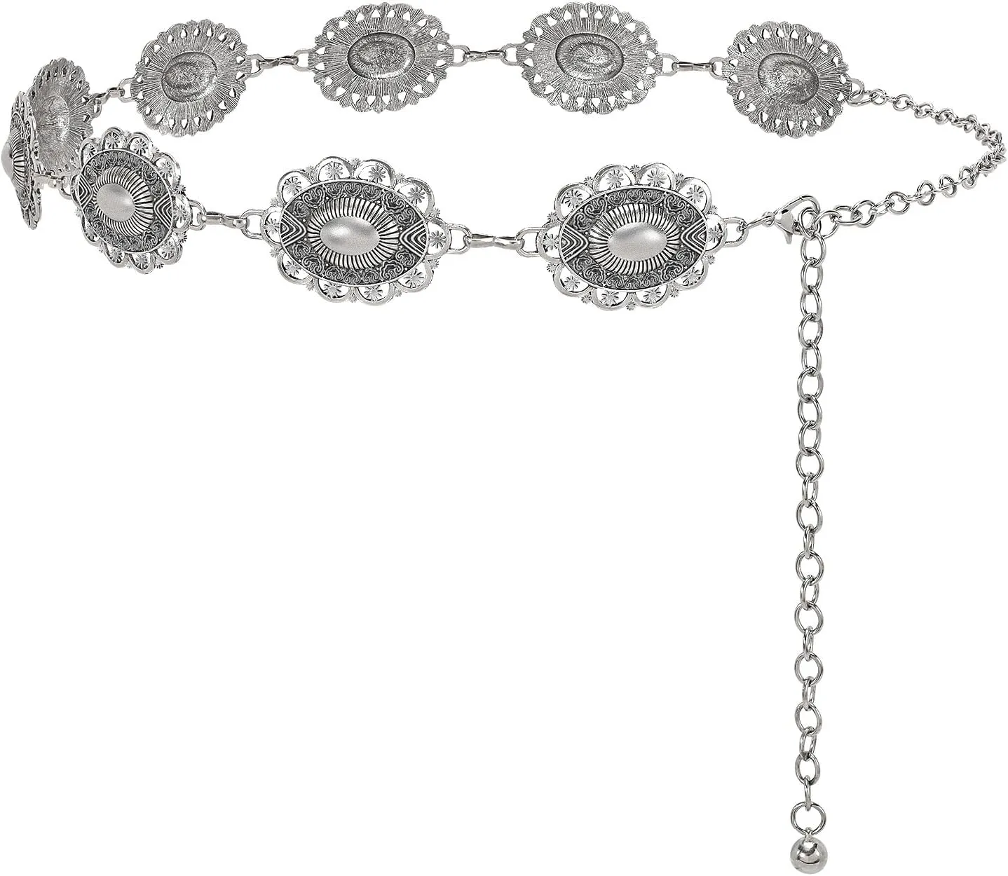 XZQTIVE Women Boho Chain Belts For Dresses Jeans Western Cowgirl Waist Links Belt Adjustable Metal Concho Belt