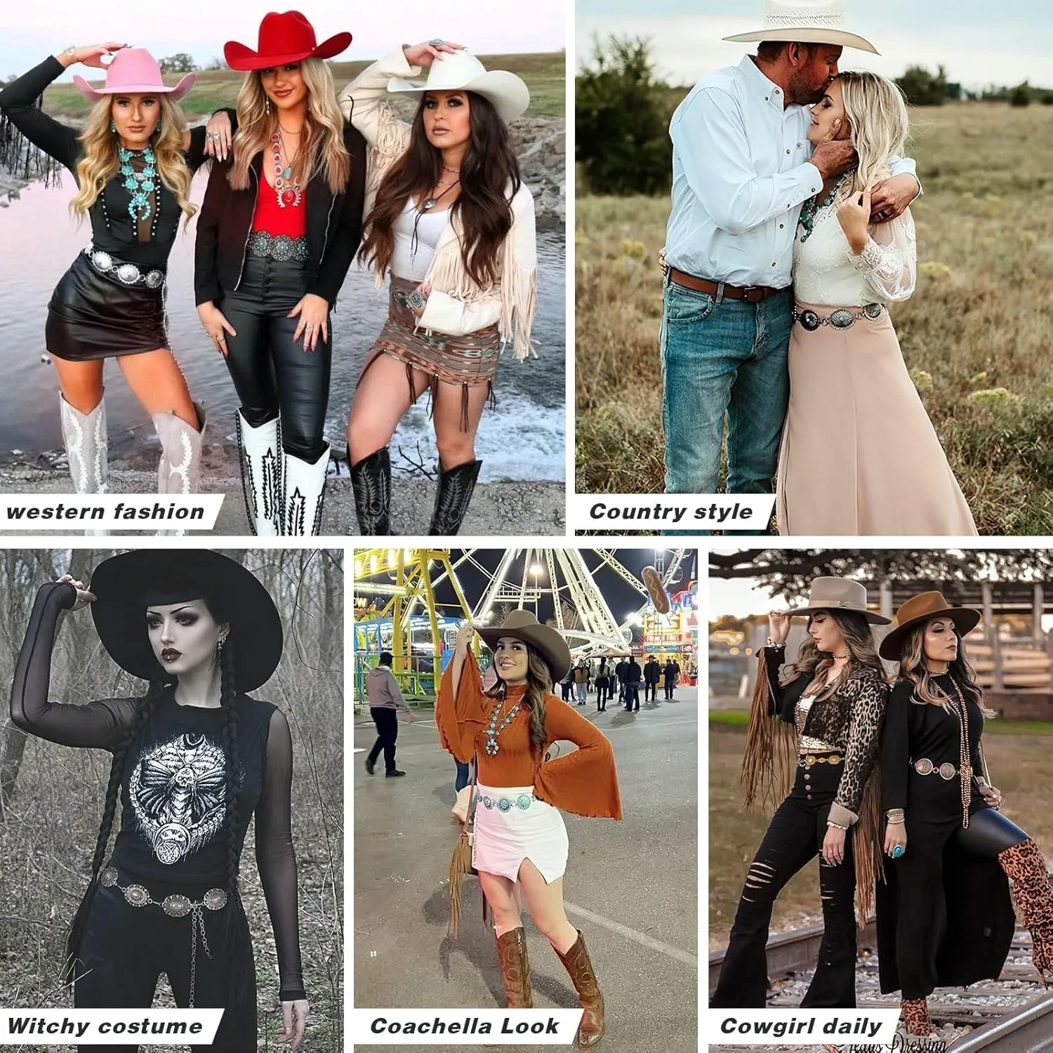 XZQTIVE Women Boho Chain Belts For Dresses Jeans Western Cowgirl Waist Links Belt Adjustable Metal Concho Belt