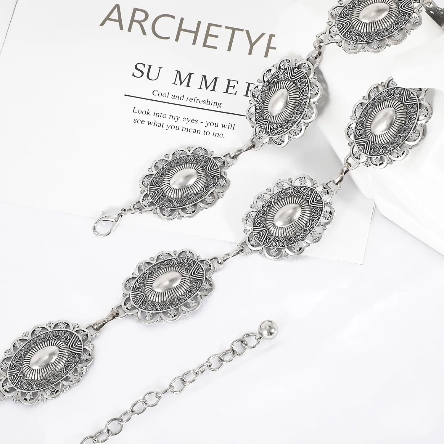 XZQTIVE Women Boho Chain Belts For Dresses Jeans Western Cowgirl Waist Links Belt Adjustable Metal Concho Belt