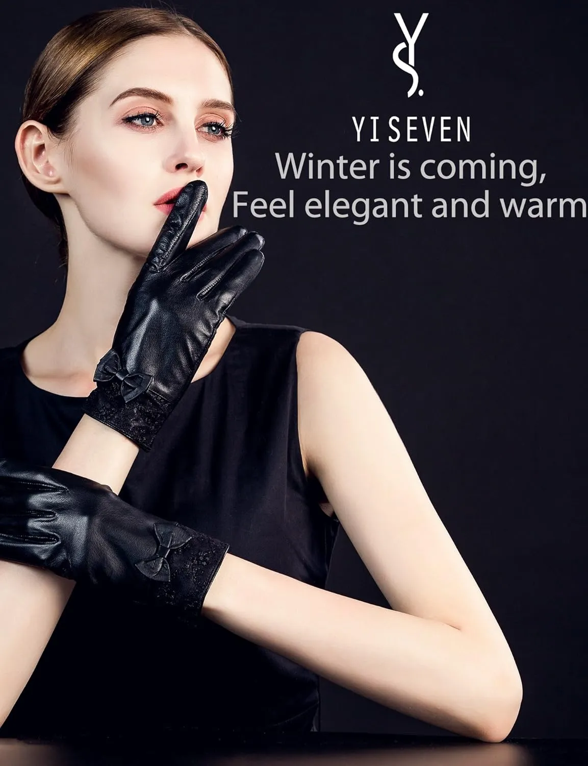 YISEVEN Women's Sheepskin Winter Driving Genuine Leather Gloves Lace Bow