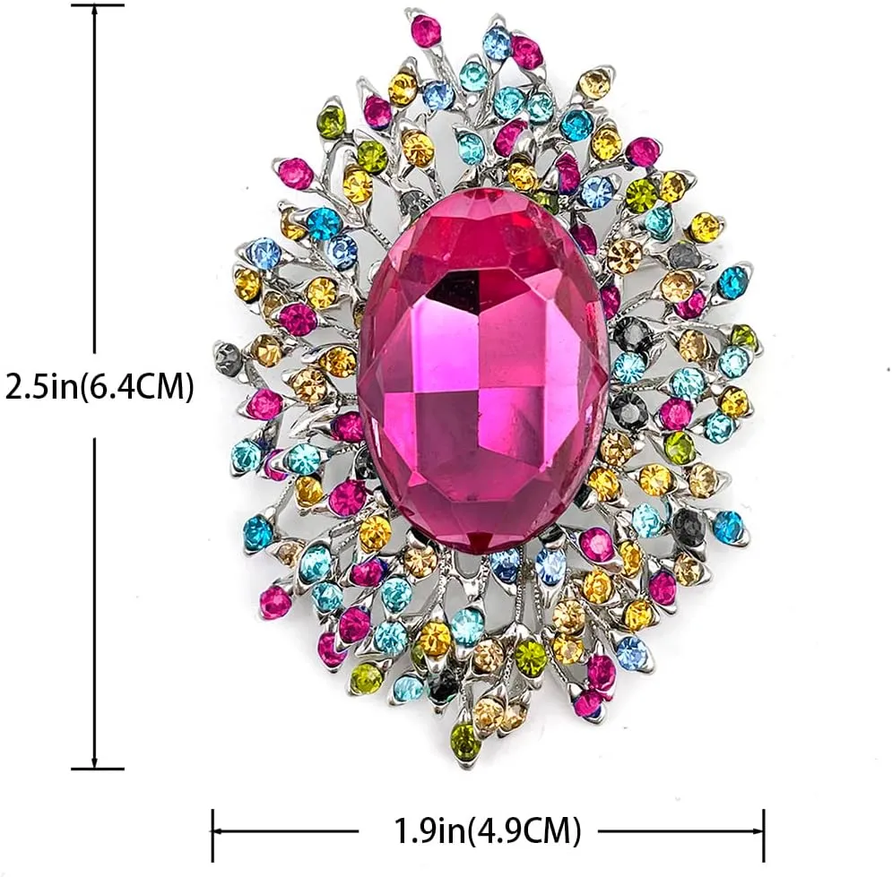 YOQUCOL Elegant Colorful Cubic Zirconia Crystal Bright Rhinestone Brooch Pins for Women Grils