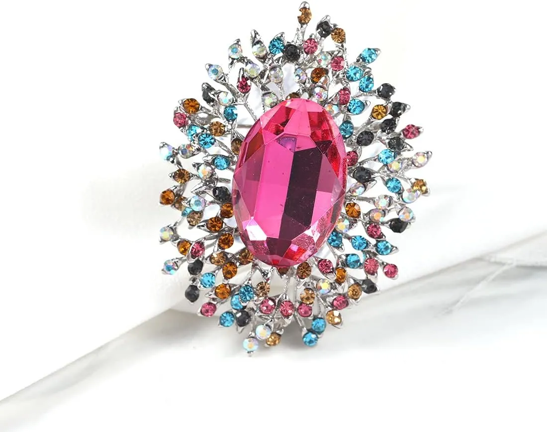 YOQUCOL Elegant Colorful Cubic Zirconia Crystal Bright Rhinestone Brooch Pins for Women Grils