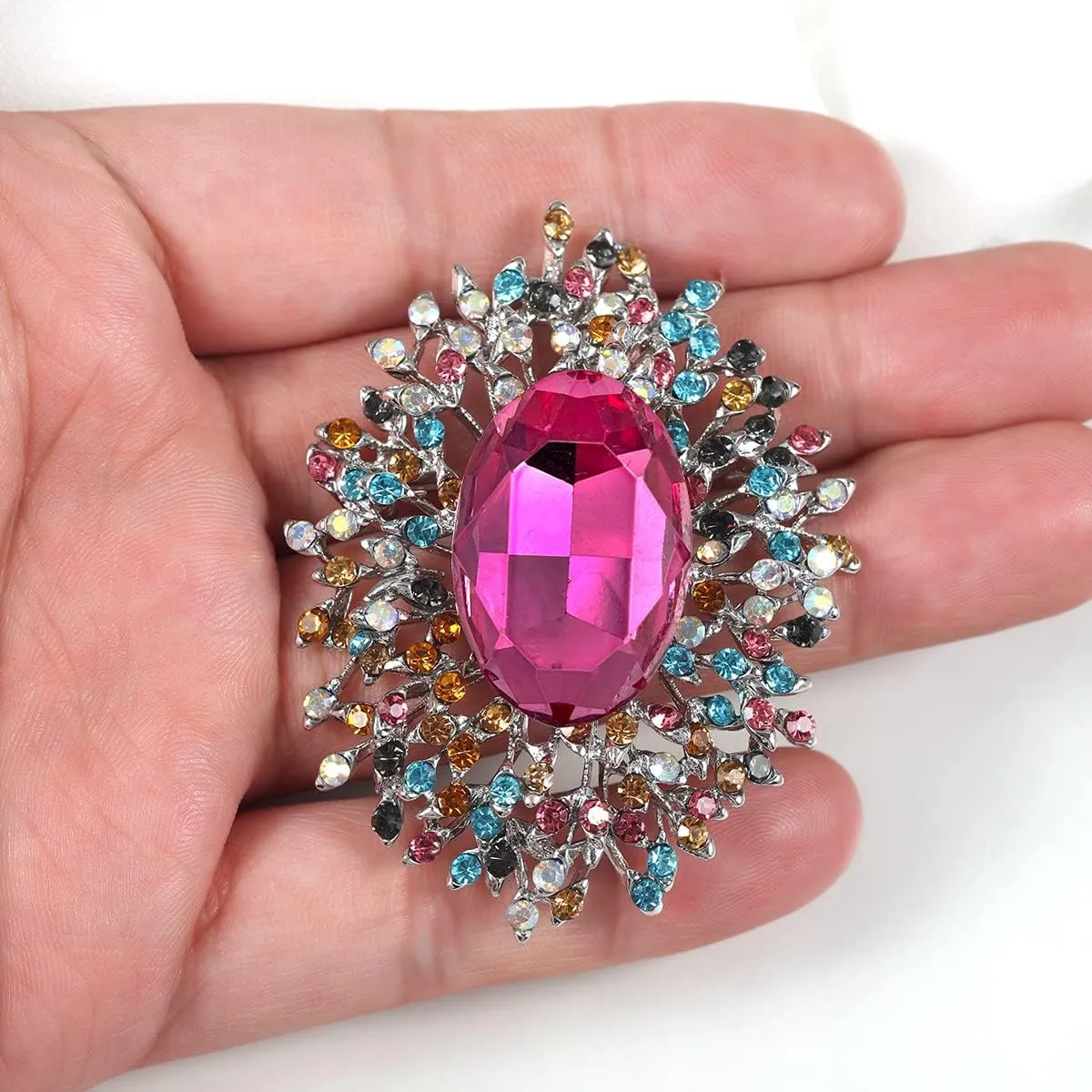 YOQUCOL Elegant Colorful Cubic Zirconia Crystal Bright Rhinestone Brooch Pins for Women Grils
